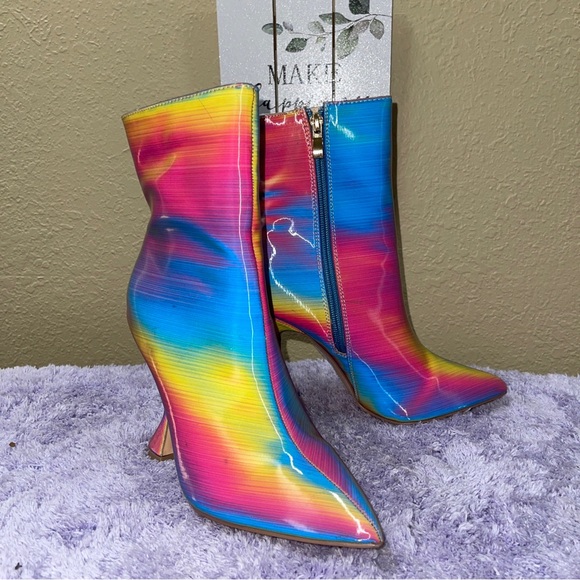 Fashion Nova Shoes Holographic Rainbow Pointy Toespool Heel Ankle Boots Fashion Nova Charisa